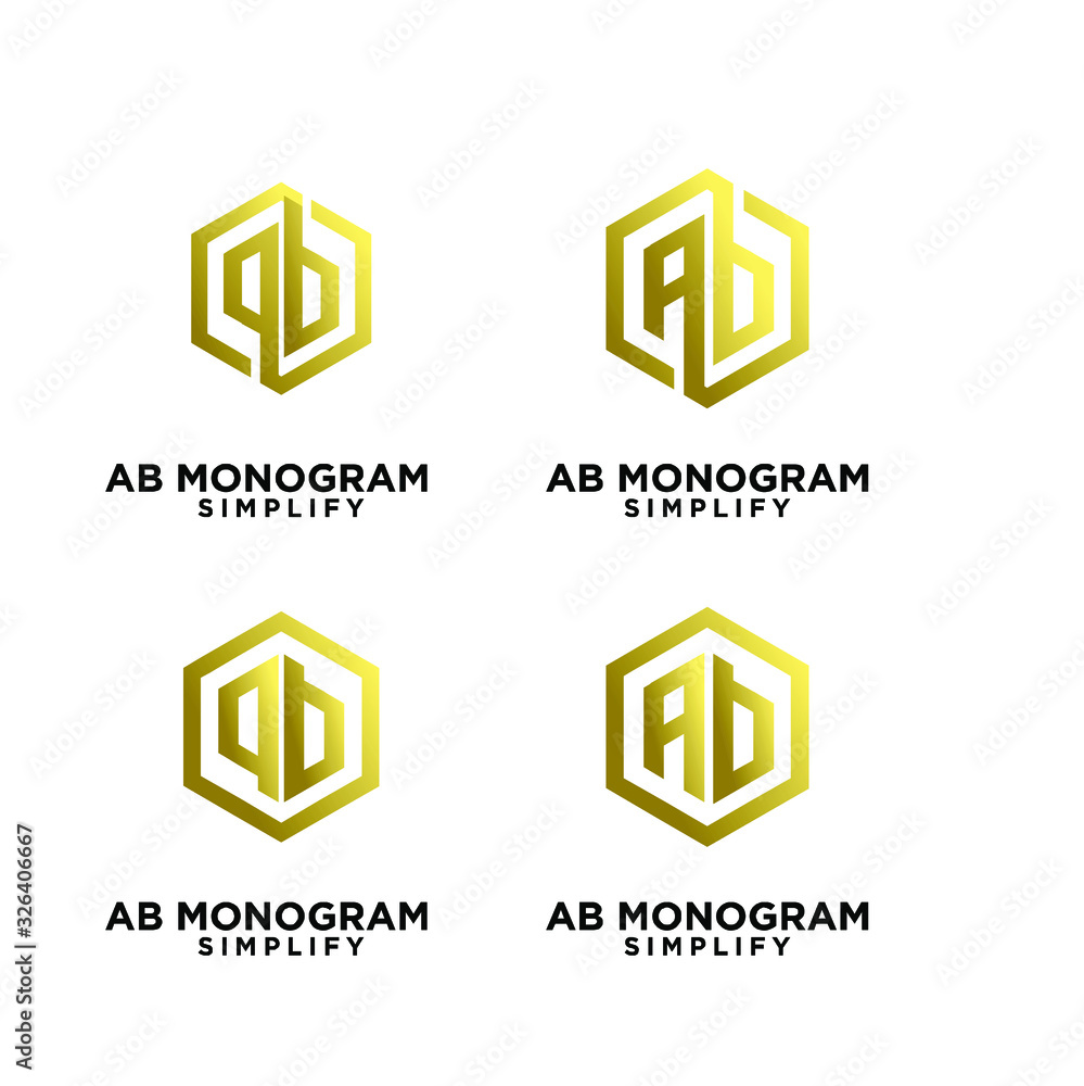 set of gold ab, ba, a b initial monogram hexagon letter black logo design set of gold ab, ba, a b initial monogram hexagon letter black logo design