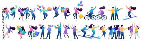 Set people friendship, friends meet, rejoice, have fun, happiness