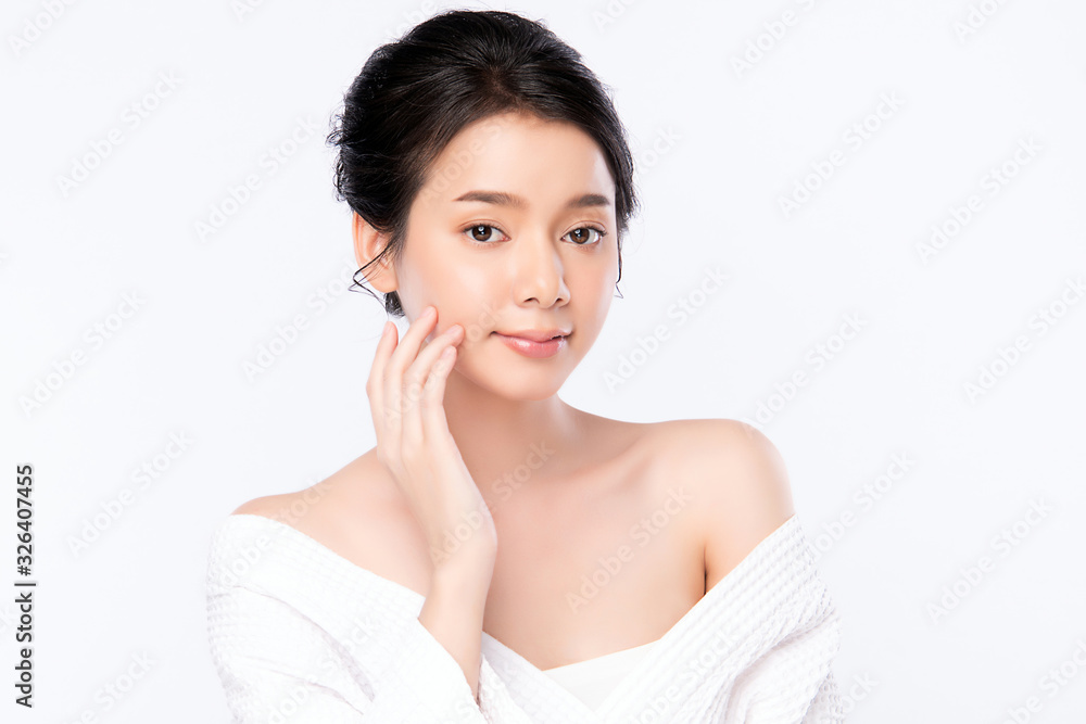 Portrait beautiful young asian woman clean fresh bare skin concept. Asian girl beauty face skincare and health wellness, Facial treatment, Perfect skin, Natural makeup, on white background, Portrait beautiful young asian woman clean fresh bare skin concept. Asian girl beauty face skincare and health wellness, Facial treatment, Perfect skin, Natural makeup, on white background,