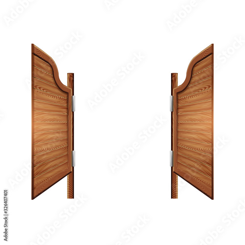 Vintage Western Swinging Saloon Bar Doors Vector. Opened American Texas Saloon Wooden Entry Tool. Cowboys Tavern Building Interior Detail Colorful Concept Layout Realistic 3d Illustration