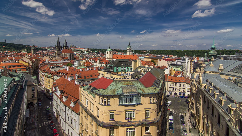 Naklejka premium View from the height Powder Tower in Prague timelapse. Historical and cultural monument