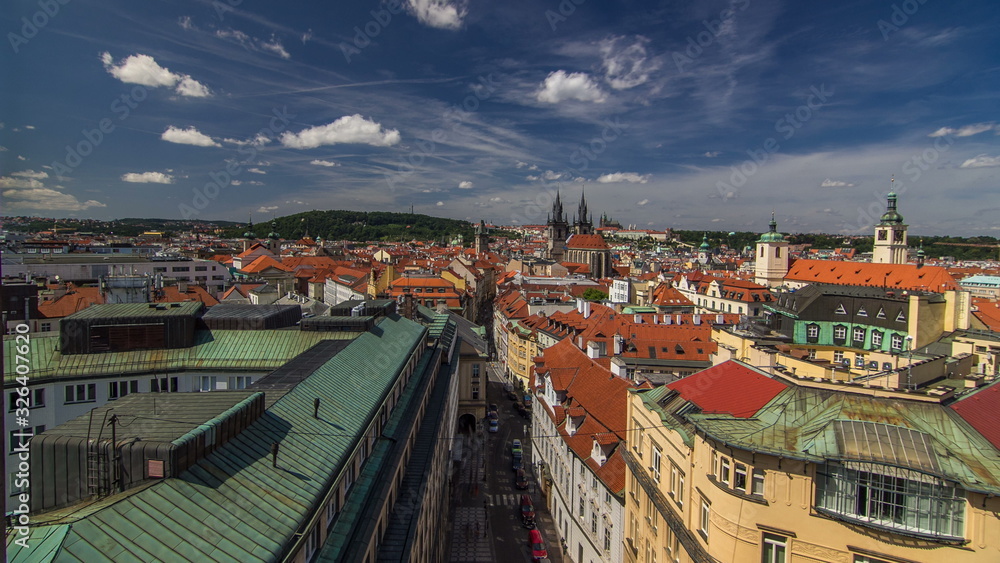 Obraz premium View from the height Powder Tower in Prague timelapse. Historical and cultural monument