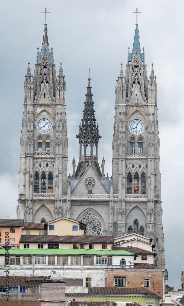 Fototapeta premium Basilica, historical center of Quito, founded in the 16th century on the ruins of an Inca city, Ecuador