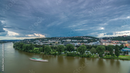 View of Prague timelapse from the observation deck of Visegrad. Prague. Czech Republic. © neiezhmakov