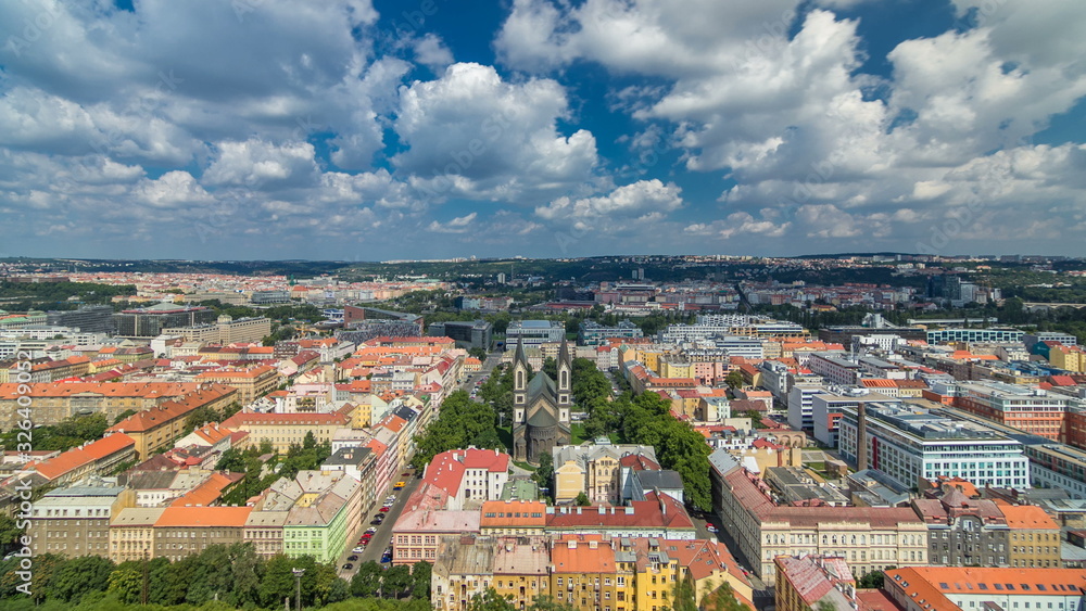 Panoramic view of Prague timelapse from the top of the Vitkov Memorial, Czech Republic