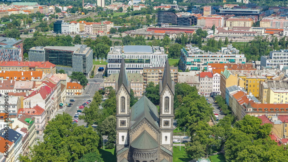 Landscape of church of Saints Cyril and Methodius timelapse in Prague, Czech republic