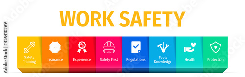 Work Safety Banner With Icon. Work Safety Flat Vector Icons. Work Safety Vector Background with Icons.