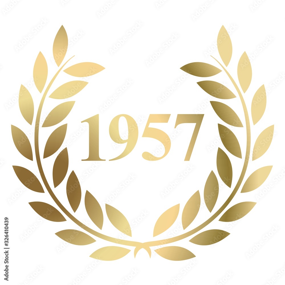 Year 1957 gold laurel wreath vector isolated on a white background Year 1957 gold laurel wreath vector isolated on a white background
