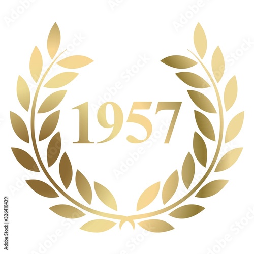 Year 1957 gold laurel wreath vector isolated on a white background 