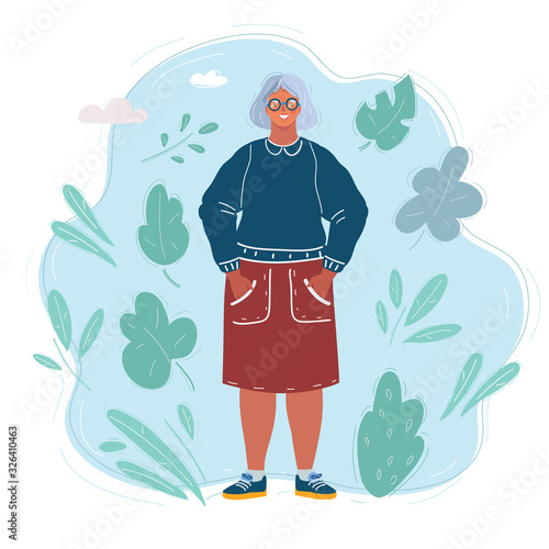 Illustraion of elderly woman on white background.