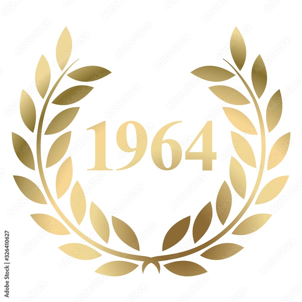 Year 1964 gold laurel wreath vector isolated on a white background Year 1964 gold laurel wreath vector isolated on a white background