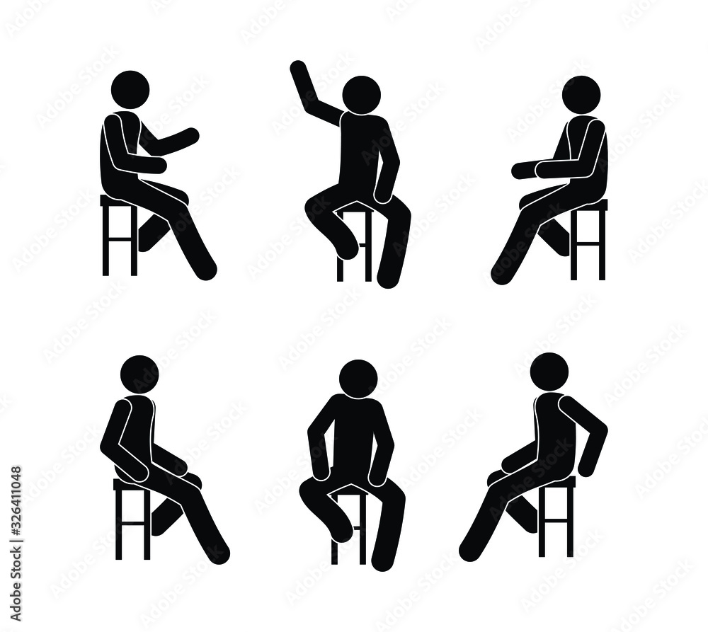 People Sit On Chairs Isolated Icons Stick Figure Man Stock Vector 