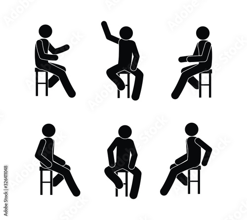 people sit on chairs, isolated icons, stick figure man