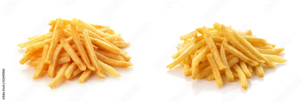 pile of french fries on a white background pile of french fries on a white background