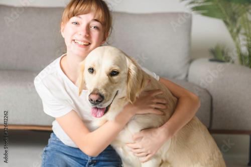Teen Girl with her golden retreiver dog
