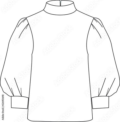 T shirt Fashion Flat Sketch Template, Turtleneck detail