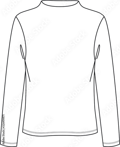 T shirt Fashion Flat Sketch Template, Turtleneck detail