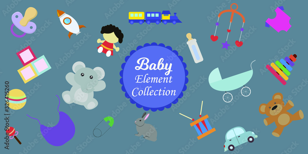 baby elements collection, children's toys and accessories  