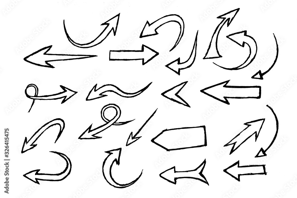 Collection vector of doodle, hand drawn arrows isolated on white background. Collection vector of doodle, hand drawn arrows isolated on white background.