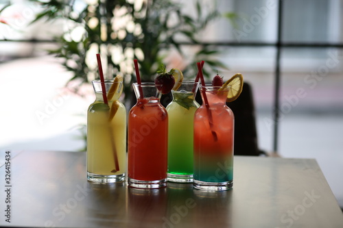 colorful fruit cocktails on table