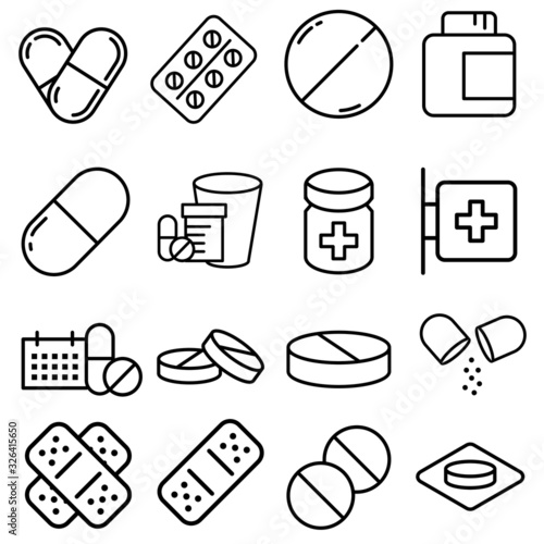 Pills icon vector set. antibiotic illustration sign collection. medicines symbol. drug logo. medicine makr.