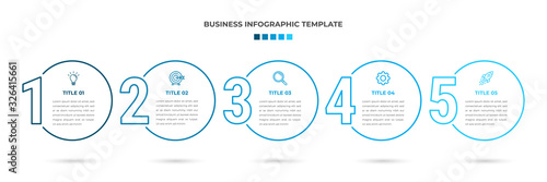 Minimal Modern Minimalist Business Infographics template with circle shape. 5 steps / option timeline with icons. For presentation, process, diagram, workflow, chart. Vector with blue, white color 