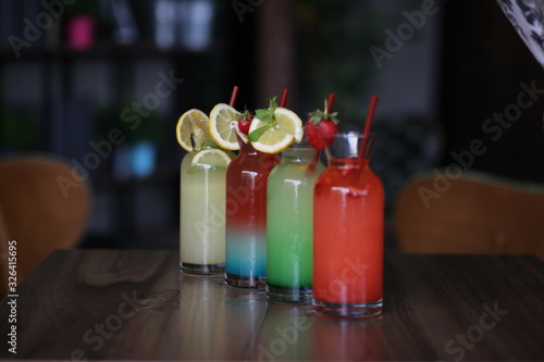 colorful fruit cocktails on table