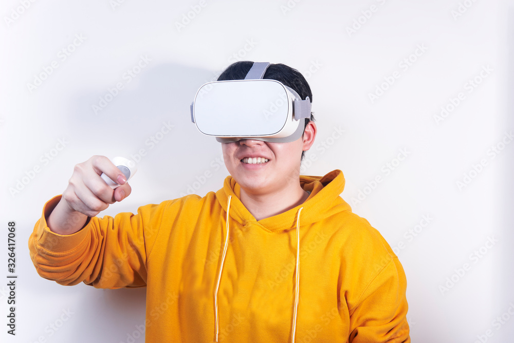 People wearing glasses playing vr virtual reality with a handle People wearing glasses playing vr virtual reality with a handle