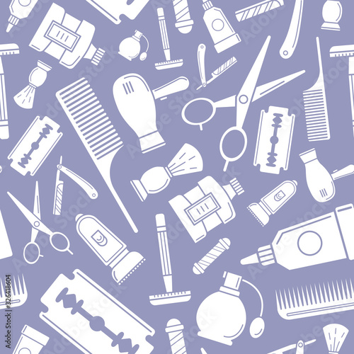 Barbershop - Vector background (seamless pattern) of silhouettes beauty salon for graphic design