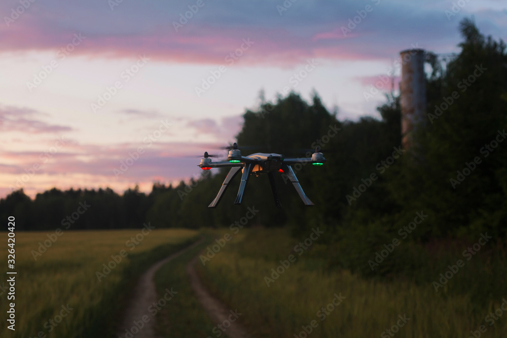Flying drone with nature background Flying drone with nature background