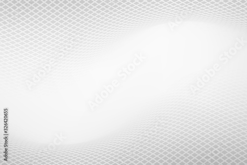 Grey background with dynamic square halftone. Wavy grey square halftone backdrop. Abstract monochrome illustrated graphic design.