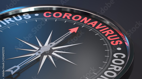 Pfeil zeigt auf Coronavirus auf einem Kompass