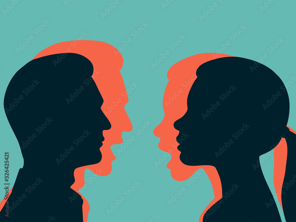 Woman and man holding back their anger. The concept of hidden aggression. Vector illustration