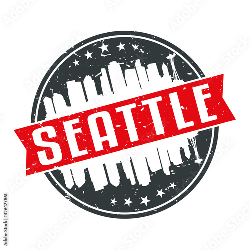 Seattle Washington Round Travel Stamp. Icon Skyline City Design Vector.