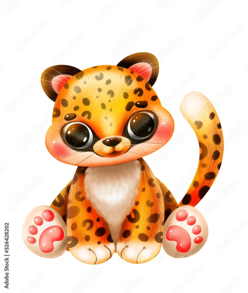 Cute cartoon jaguar on a white background