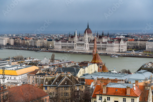 view over Budapest with Danube and Hungarian Parliament © schame87