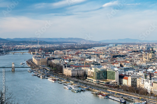 view from Gellert Hill over Budapest and the Danube in beautiful evening light © schame87