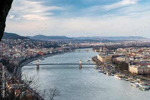 view from Gellert Hill over Budapest and the Danube in winter