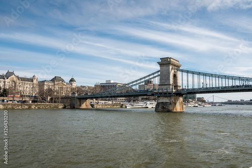 river cruise on Danube with chain bridge in Budapest