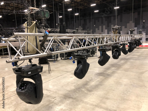Photography Installation of professional sound, light, video and stage equipment for a concert