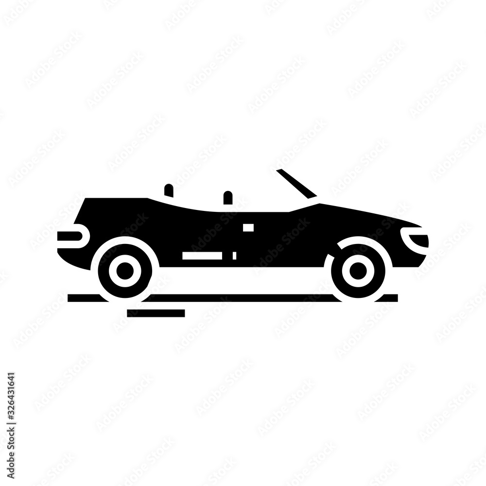 Cabriolet car black icon, concept illustration, vector flat symbol, glyph sign.