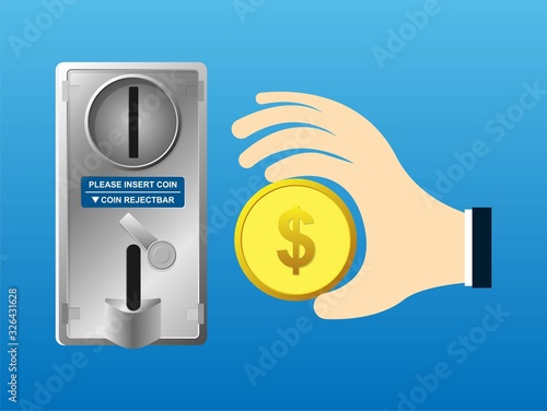 Hand Holder Coin and Insert into Coin Acceptor Vending Machine