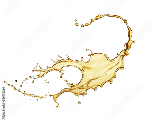 Olive or engine oil splash, cosmetic serum liquid isolated on white background, 3d illustration with Clipping path.