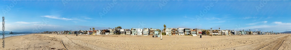 scenic beach houses at the promenade of Manhattan beach, USA near Los Angeles