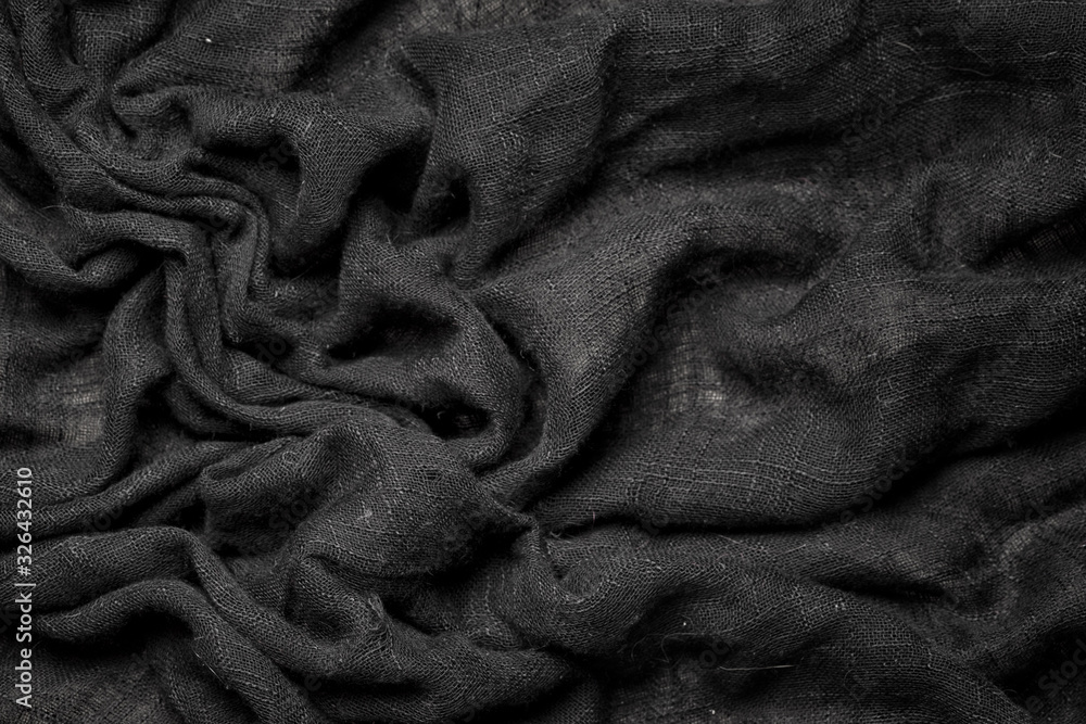 Φωτογραφία Black abstract background linen cloth or liquid wave or wavy folds of grunge nat