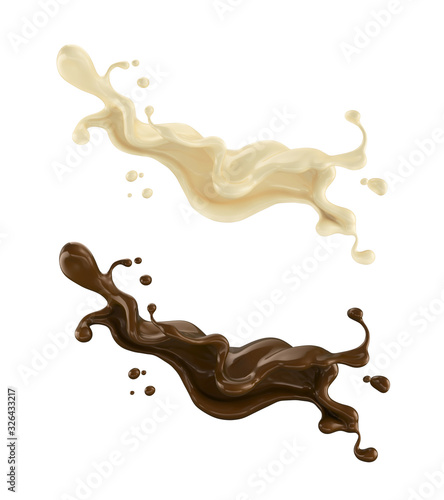 Chocolate milk splash isolated on background, Include clipping path. 3d illustration.