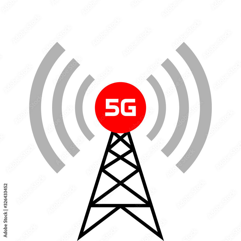 Transmitter tower 5G, vector icon on white background Transmitter tower 5G, vector icon on white background