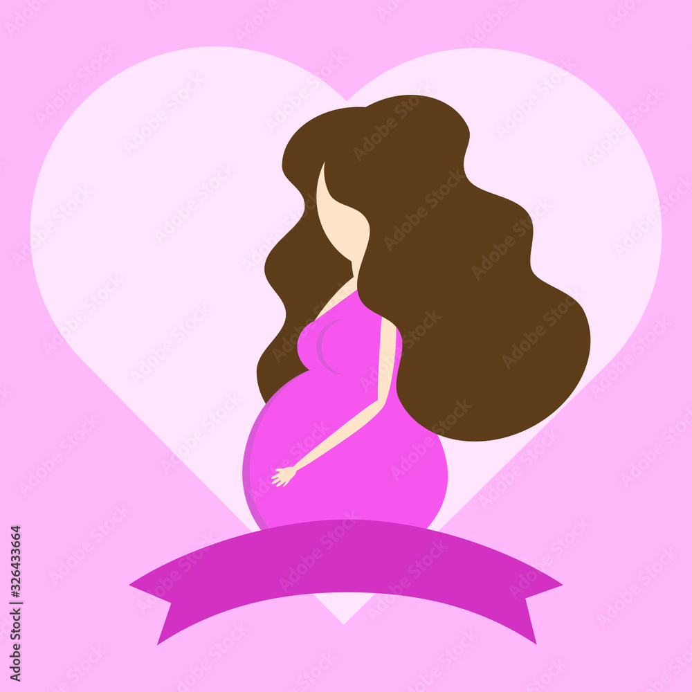 This is pregnant women, heart and tape on pink background. This is pregnant women, heart and tape on pink background.