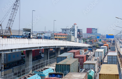 The density on the road is full of trucks. photo