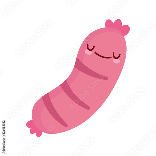 happy sausage cartoon food cute line and fill style